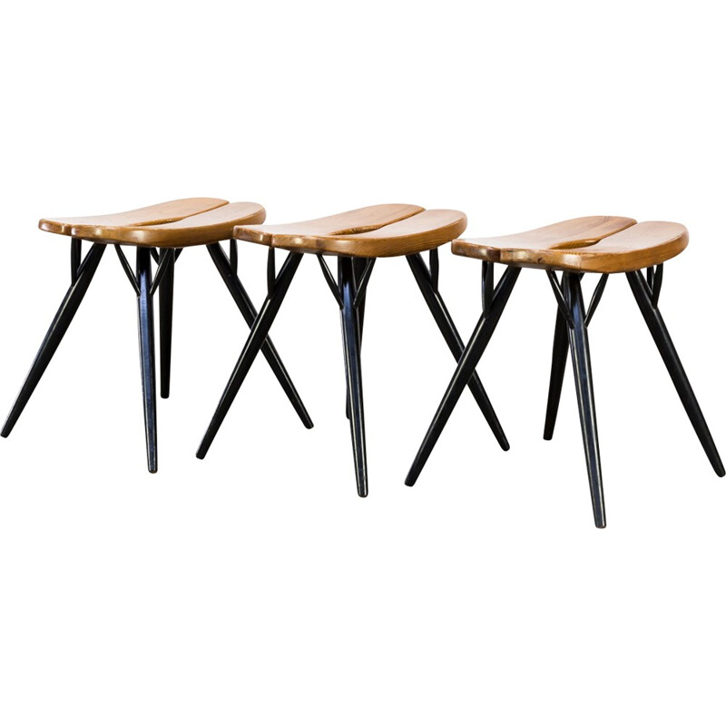 Set of 3 stools by Ilmari Tapiovaara ‘prikka’ for Laukaan Puu - 1950s