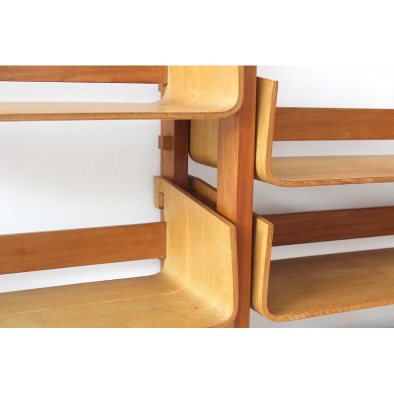 Vintage Italian library dressed with curved birch shelves - 1950s