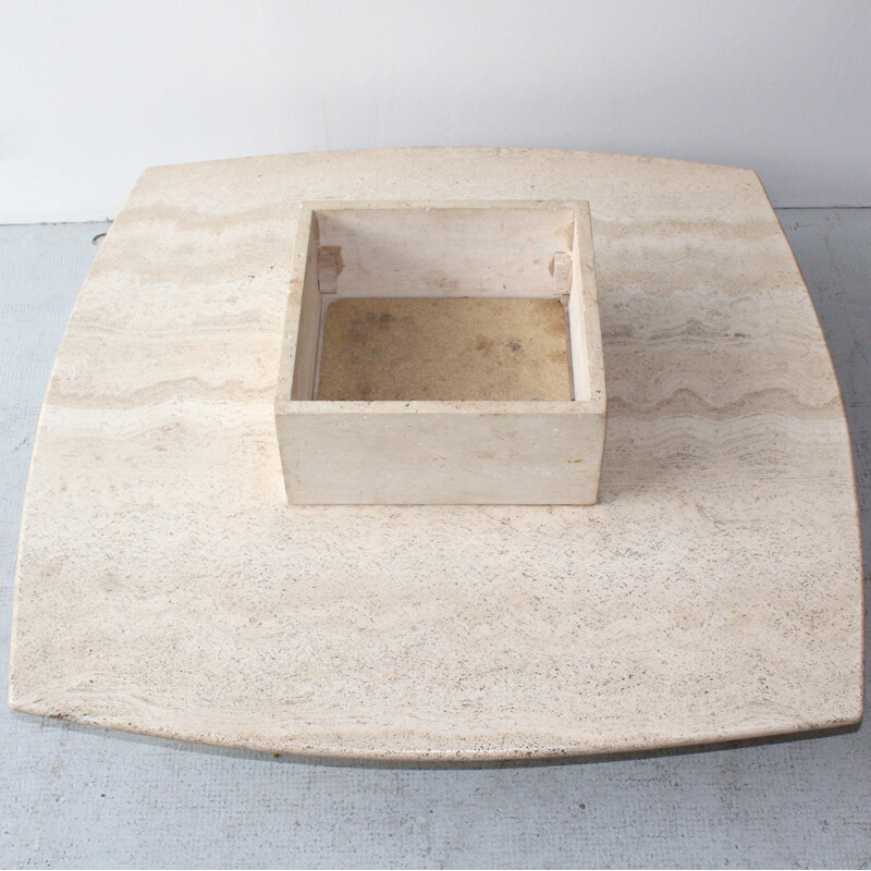 Travertine french vintage coffee table with floral space - 1970s