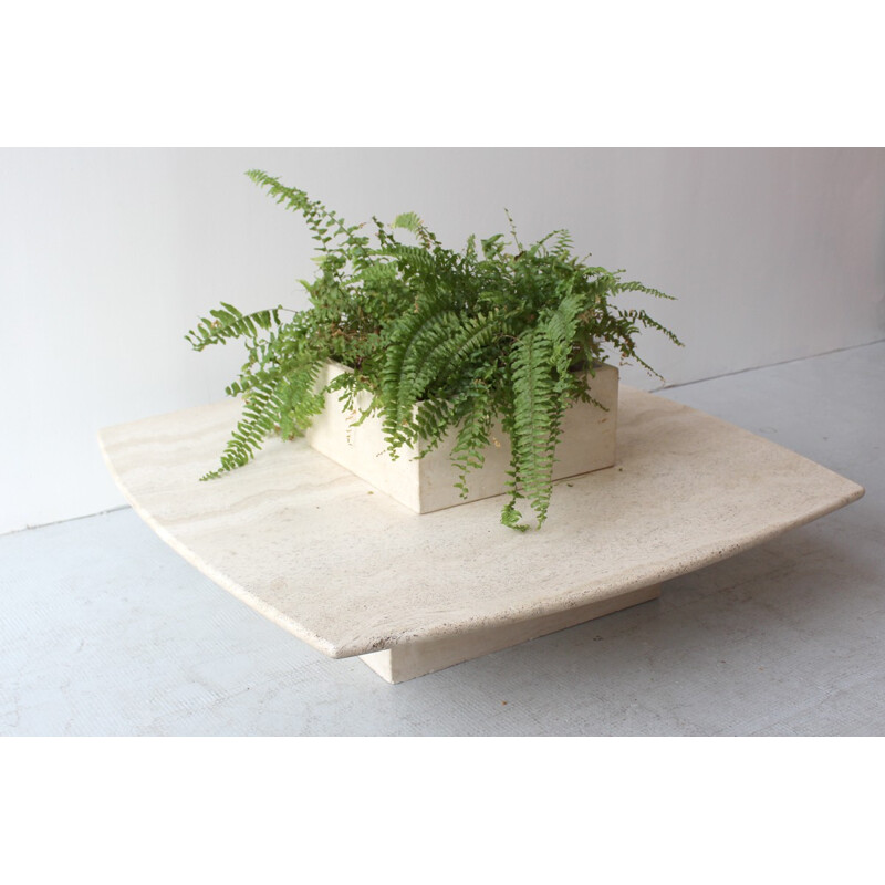 Travertine french vintage coffee table with floral space - 1970s