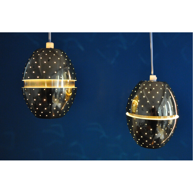 Pair of perforated brass pendants by Hans-Agne Jakobsson - 1960s