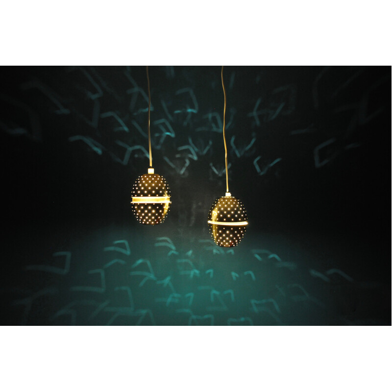 Pair of perforated brass pendants by Hans-Agne Jakobsson - 1960s