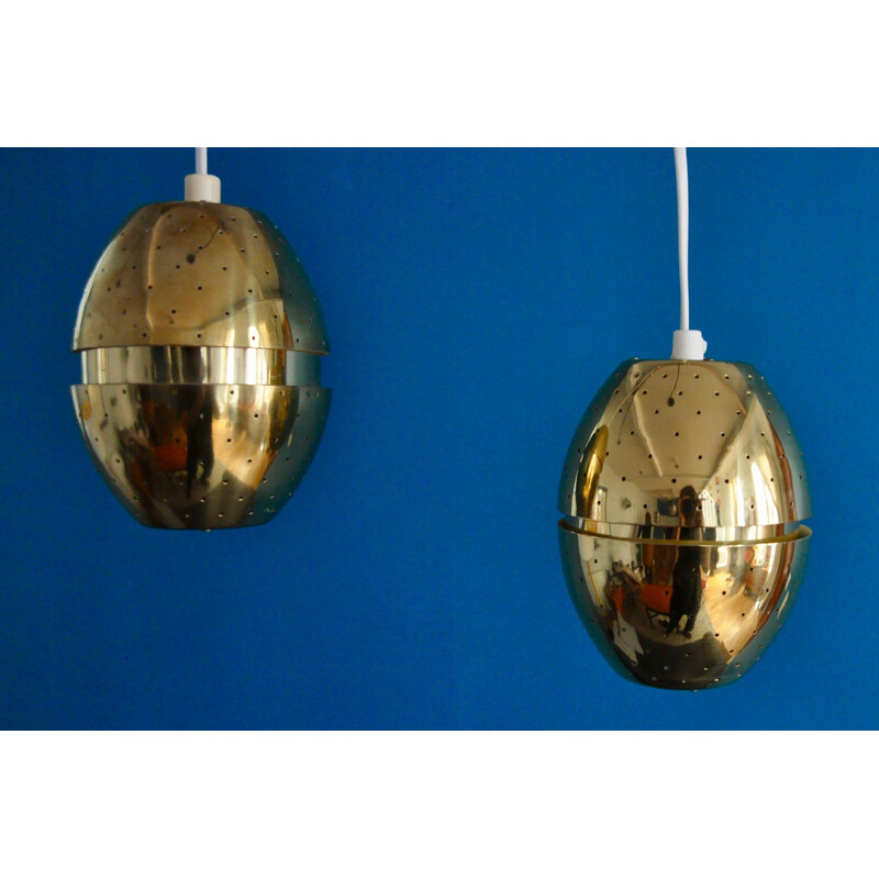 Pair of perforated brass pendants by Hans-Agne Jakobsson - 1960s