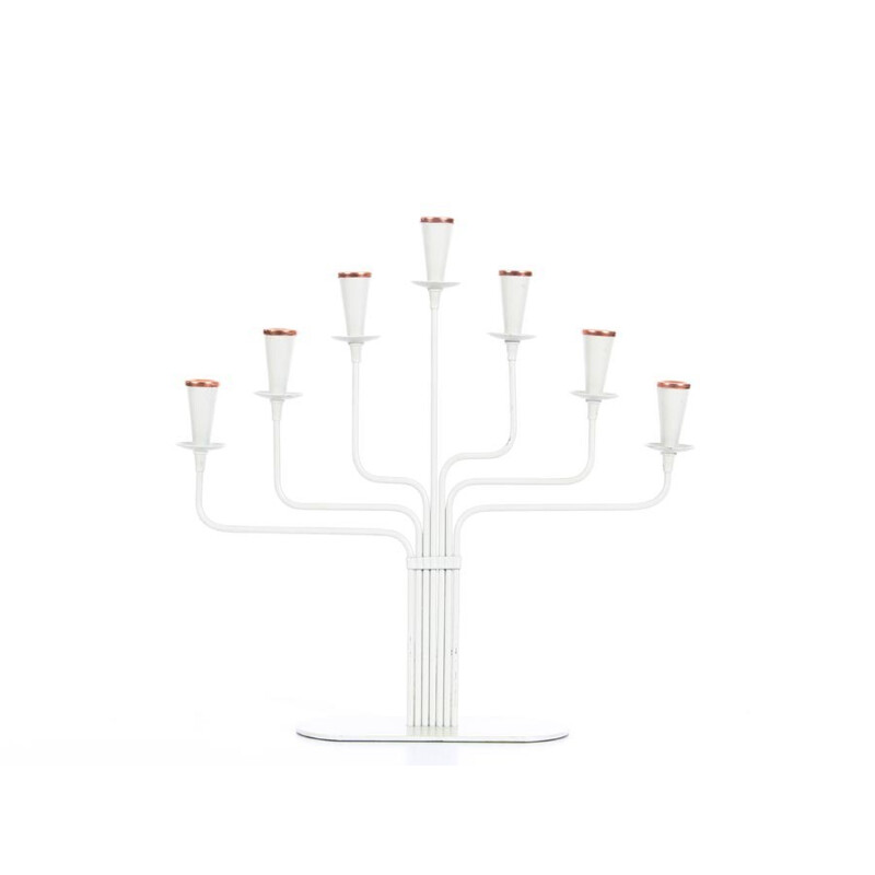 Small white Ystad Metall candelabra by Gunnar Ander - 1960s