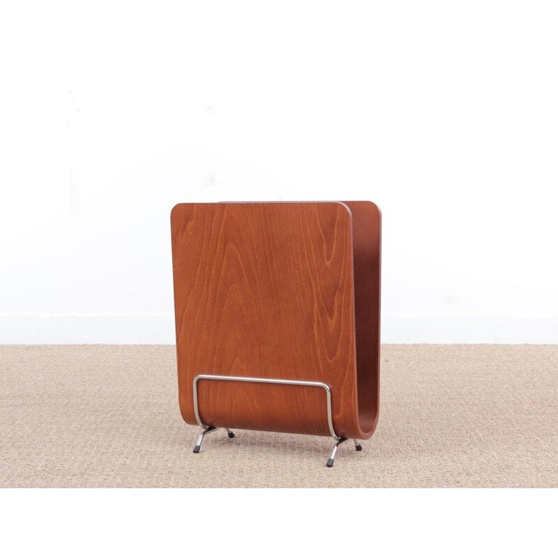 Scandinavian teak-colored magazine rack in beech plywood - 2000s 