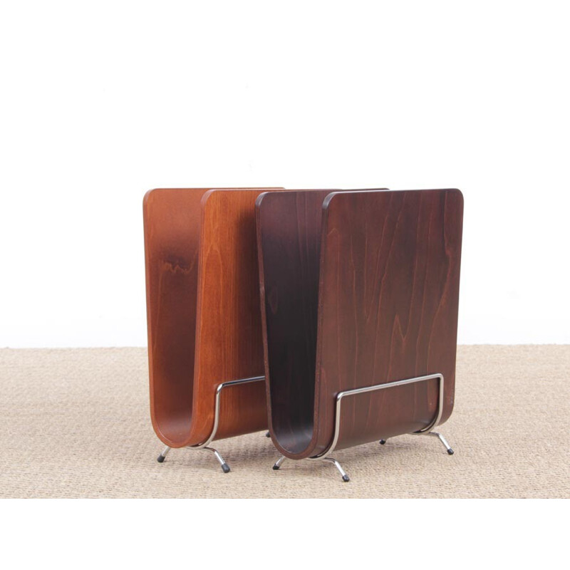 Scandinavian teak-colored magazine rack in beech plywood - 2000s 