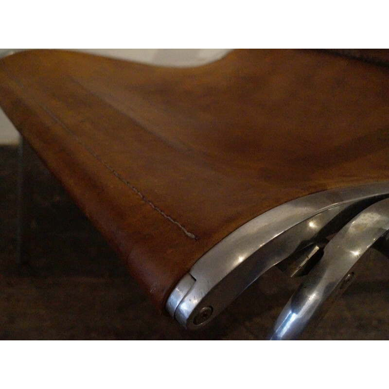 Paire de fauteuils italiens en cuir et aluminium - 1970
