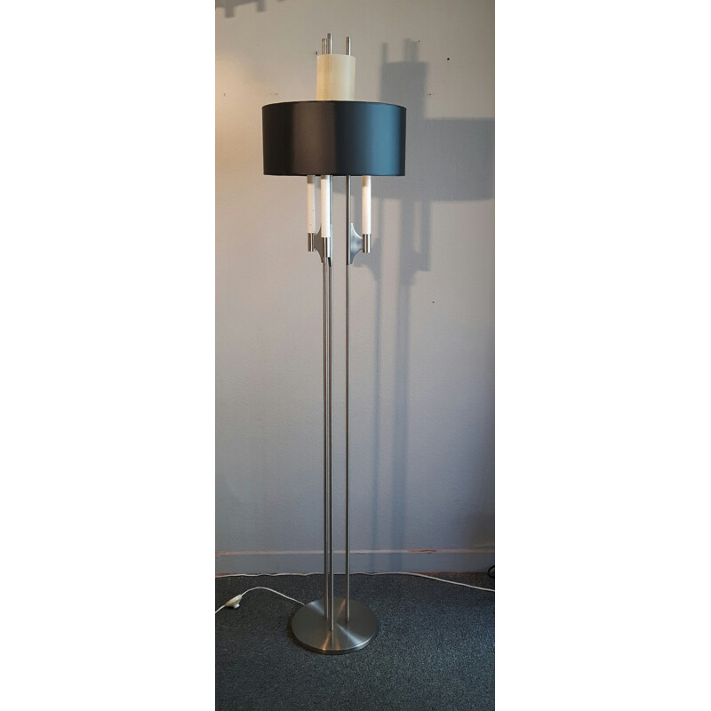 Italian floor lamp made of chromed metal and double lampshade - 1970s