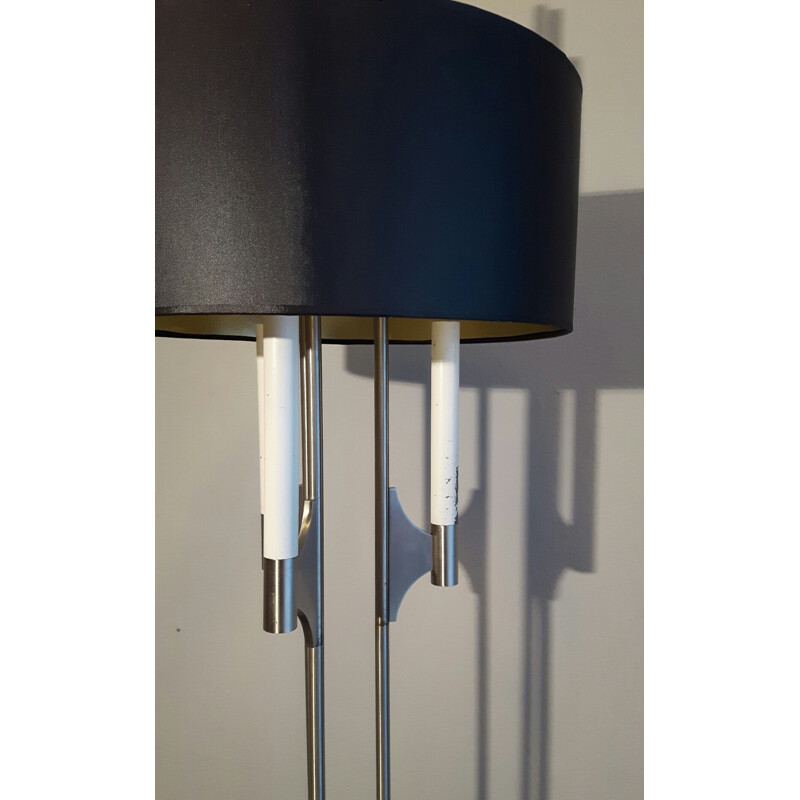 Italian floor lamp made of chromed metal and double lampshade - 1970s
