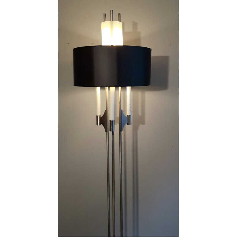 Italian floor lamp made of chromed metal and double lampshade - 1970s