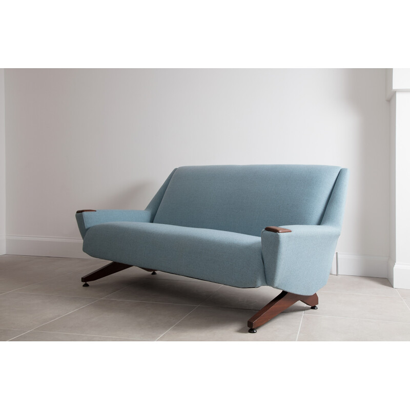 Vintage Upholstered Blue Sofa - 1950s