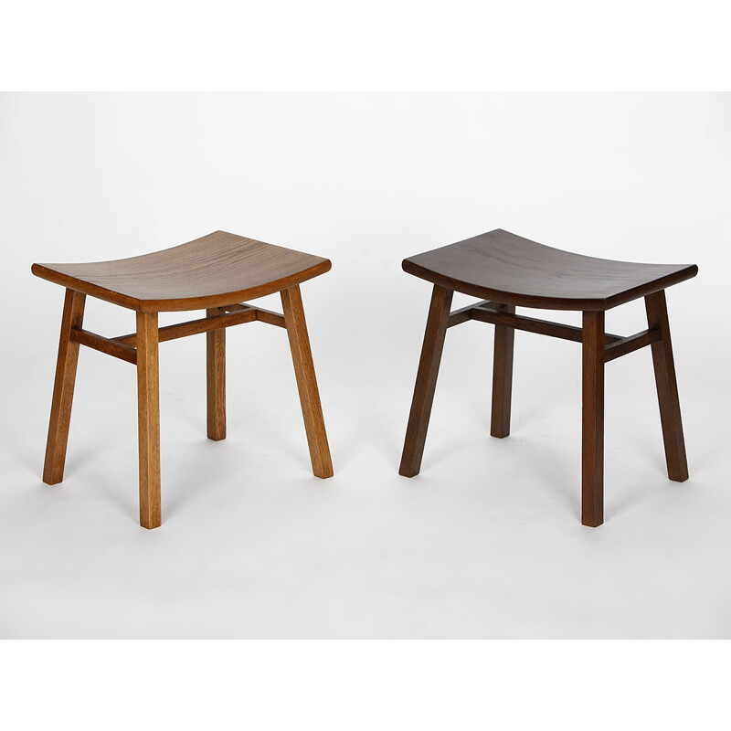 Pair of vintage stools in oakwood - 1960s