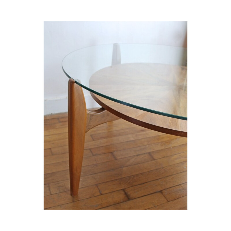 Vintage round teak coffee table - 1950s