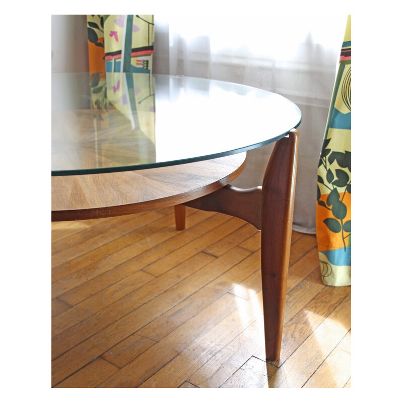 Vintage round teak coffee table - 1950s