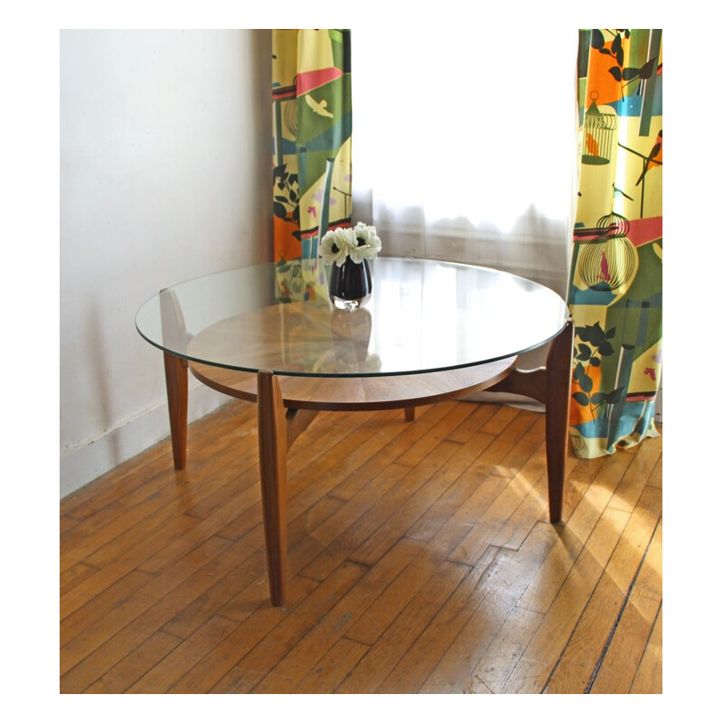 Vintage round teak coffee table - 1950s