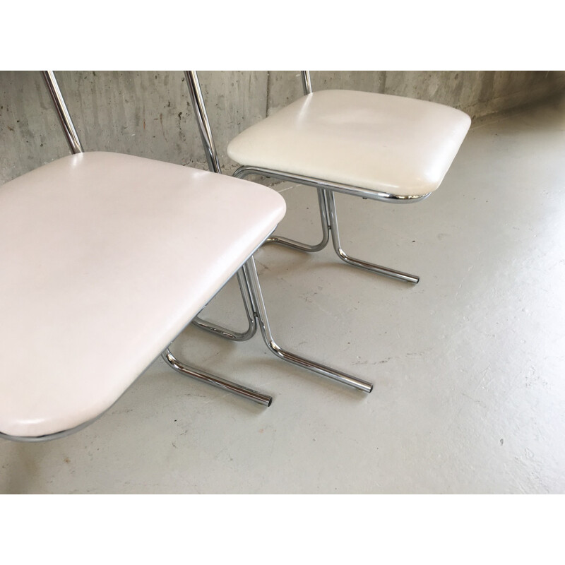 Set of 4 white vinyl and chrome chairs - 1960s