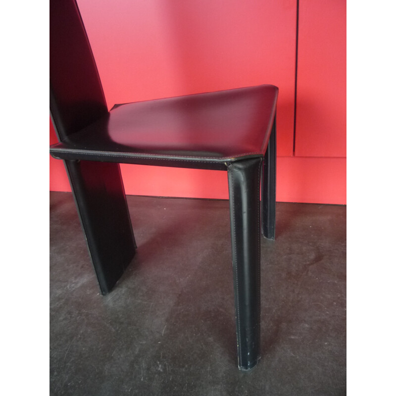 Set di 4 sedie vintage in pelle nera di De Couro, 1980