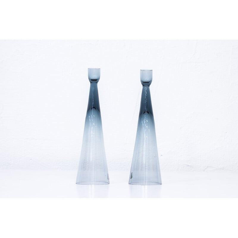 Pair of Glass Candle Sticks by Bengt Edenfalk for Skruf - 1960s