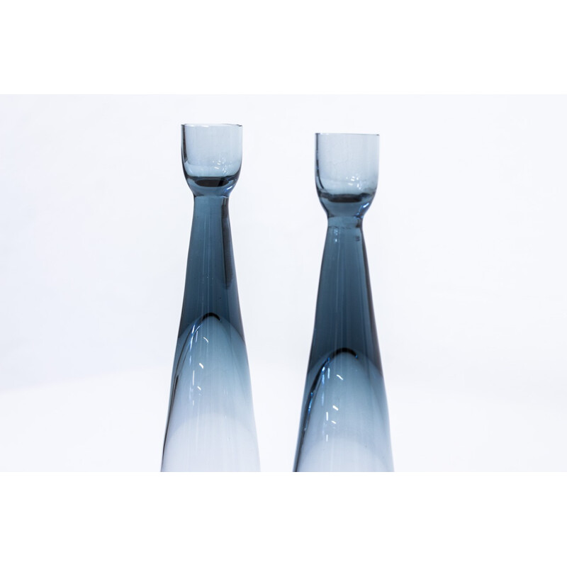 Pair of Glass Candle Sticks by Bengt Edenfalk for Skruf - 1960s