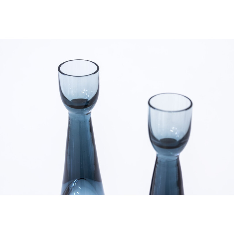 Pair of Glass Candle Sticks by Bengt Edenfalk for Skruf - 1960s