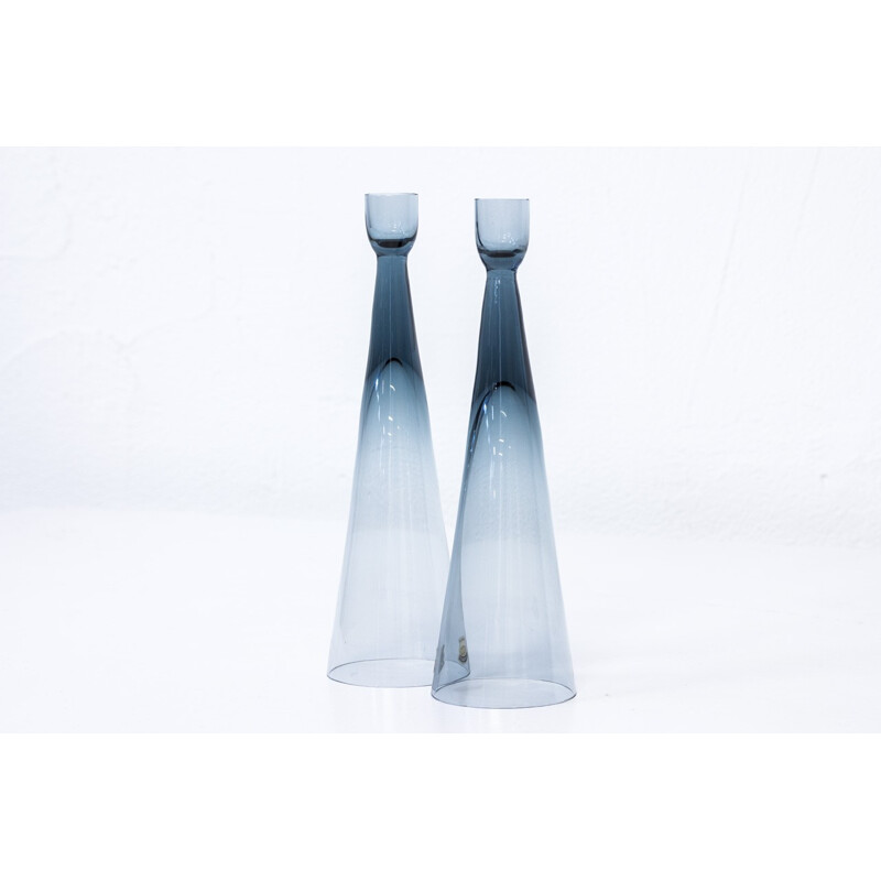Pair of Glass Candle Sticks by Bengt Edenfalk for Skruf - 1960s