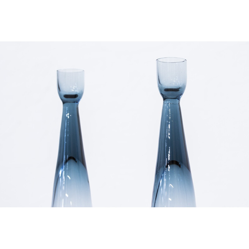 Pair of Glass Candle Sticks by Bengt Edenfalk for Skruf - 1960s