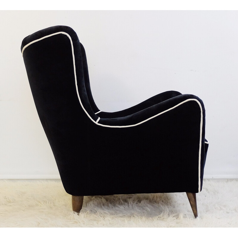 Pair of  refurnished Italian black armchairs - 1950s