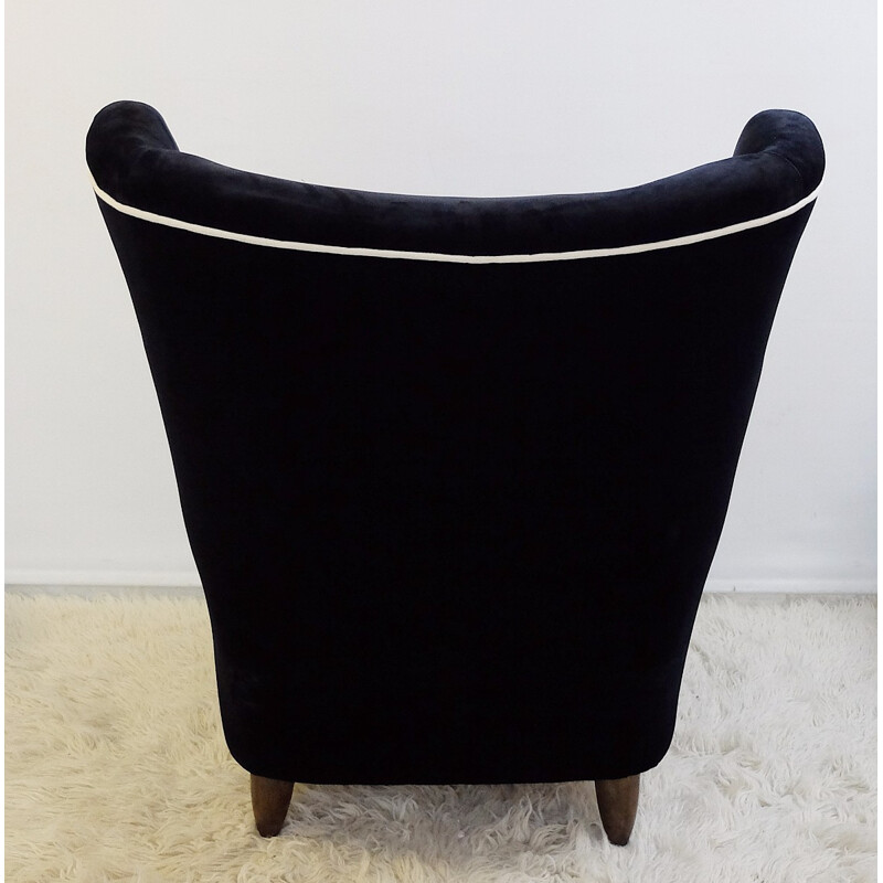 Pair of  refurnished Italian black armchairs - 1950s