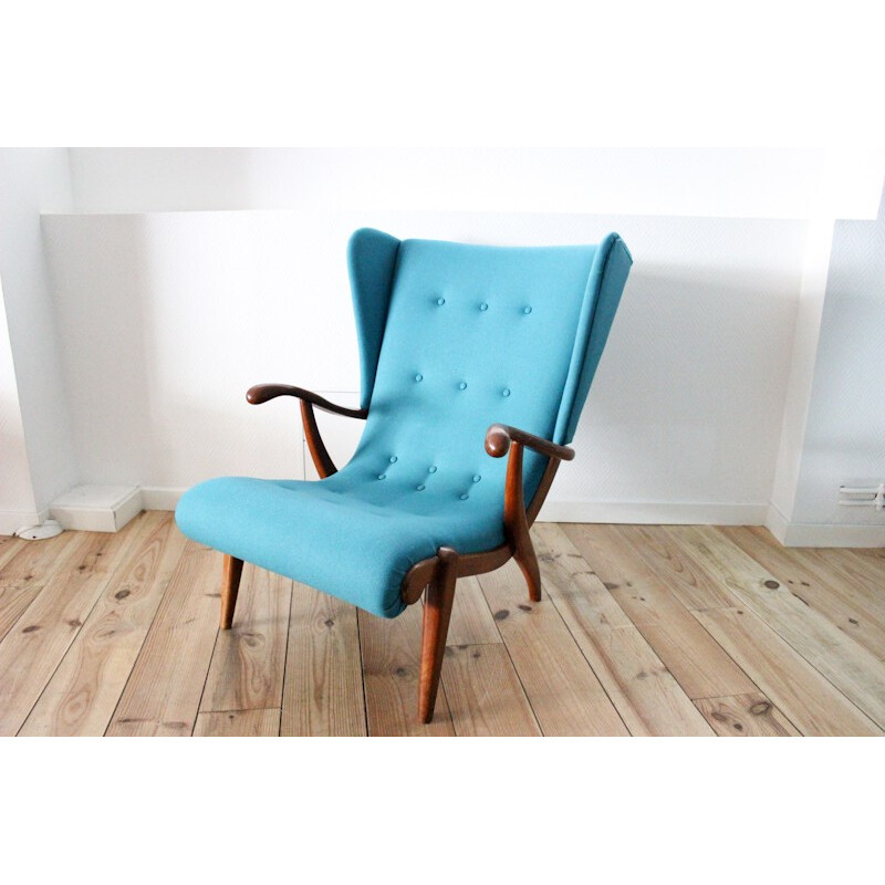 Fauteuil turquoise danois, Editeur Slagelse Mobelvaerk - années 50