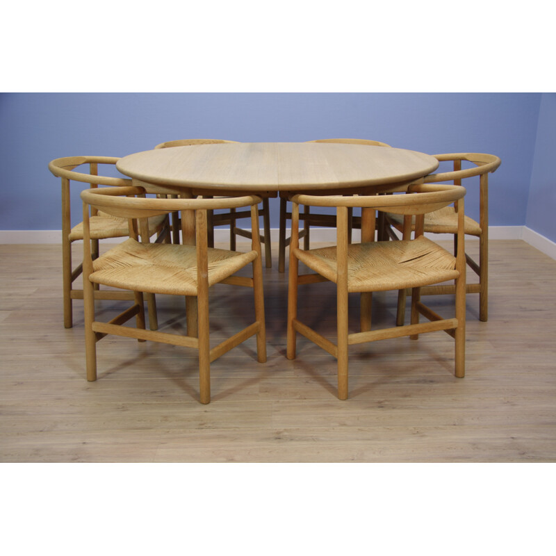 Danish mid-century dining set in soaped oak by Hans Wegner for Carl Hansen - 1960s