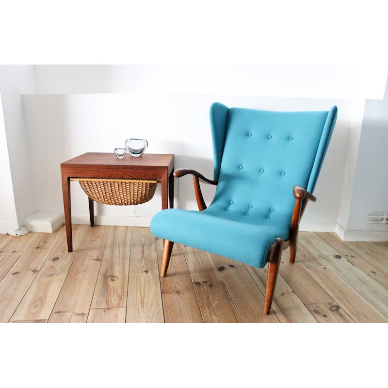 Danish turquoise armchair, Manufacturer Slagelse Mobelvaerk - 1950s