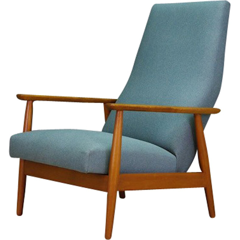 Fauteuil vintage en hêtre et en tissu bleu - 1960