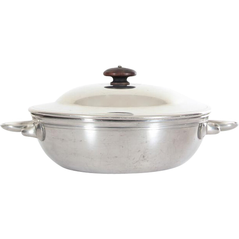 Vintage silver disko metal pot with lid by Just Andersen, 1930