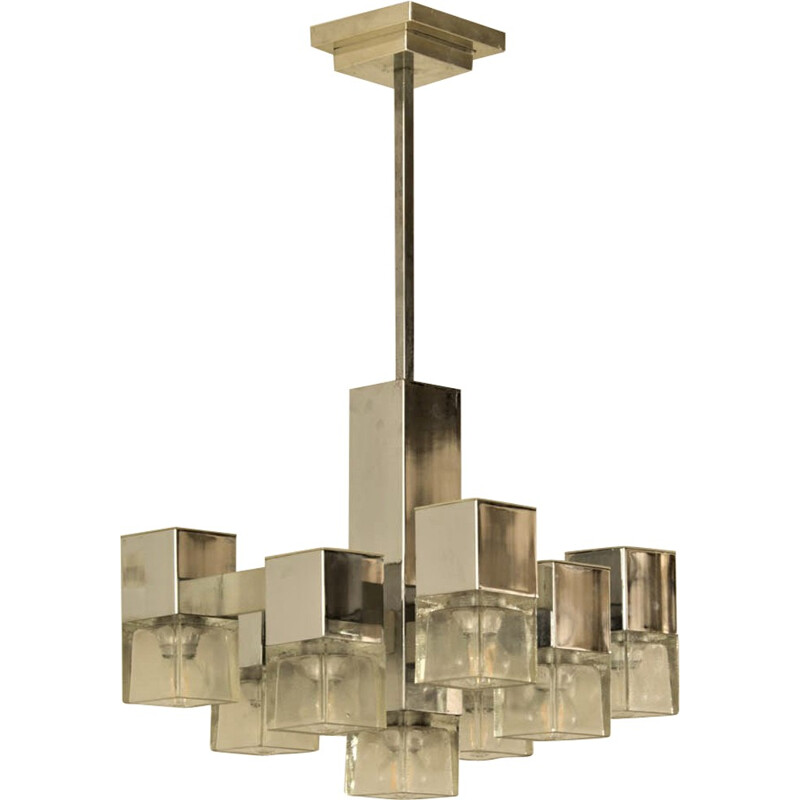 Chrome and glass chandelier by Gaetano Sciolari - 1970s