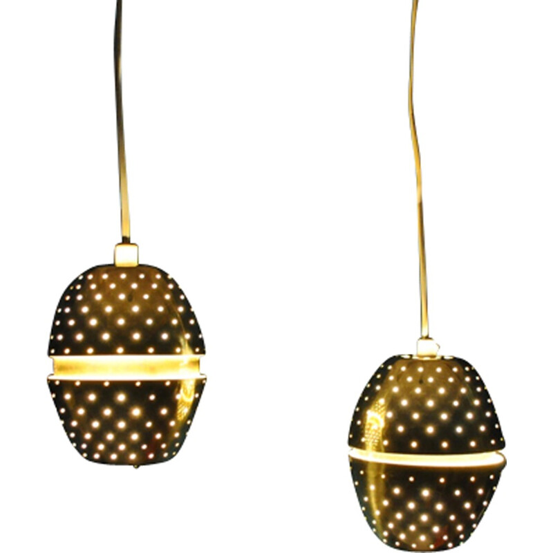 Pair of perforated brass pendants by Hans-Agne Jakobsson - 1960s