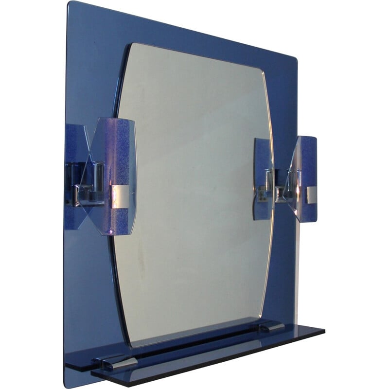 Miroir vintage italien teinté bleu  - 1970