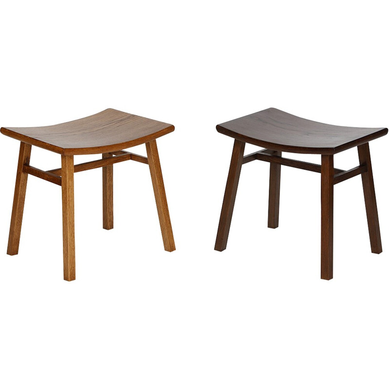 Pair of vintage stools in oakwood - 1960s