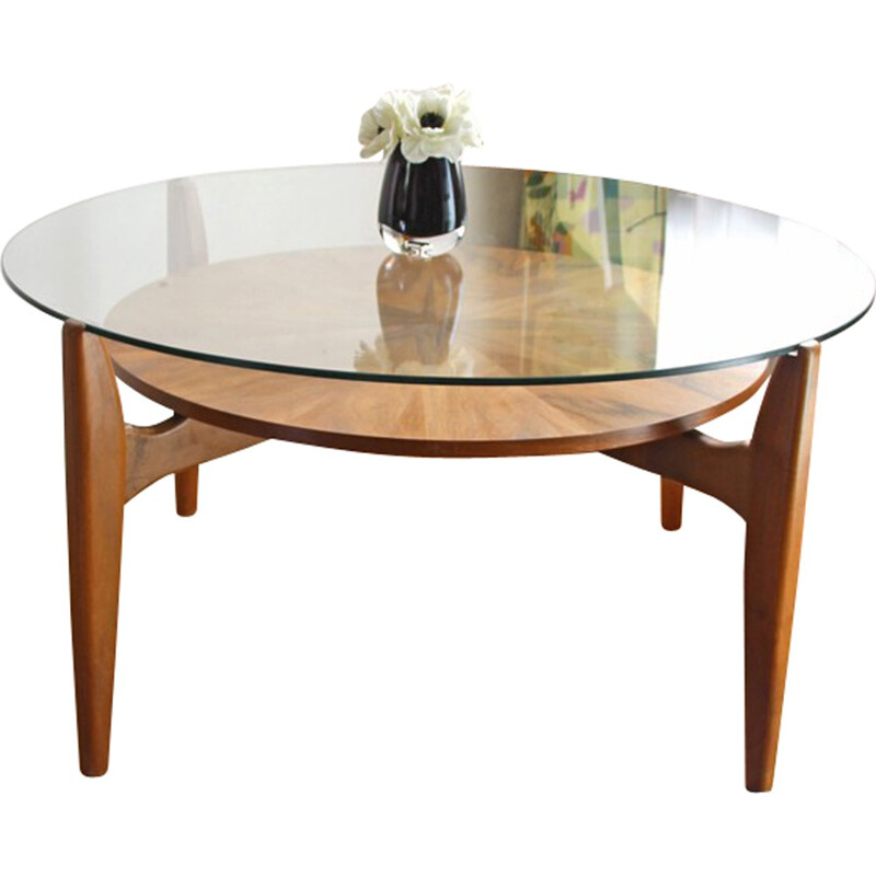 Vintage round teak coffee table - 1950s