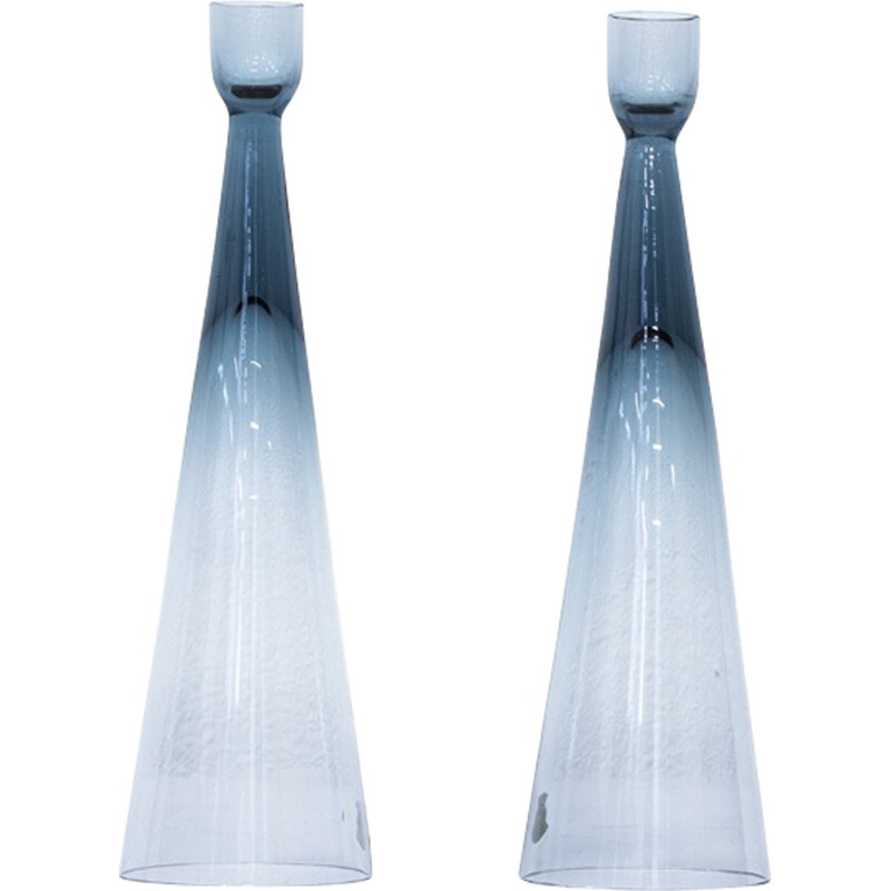 Pair of Glass Candle Sticks by Bengt Edenfalk for Skruf - 1960s