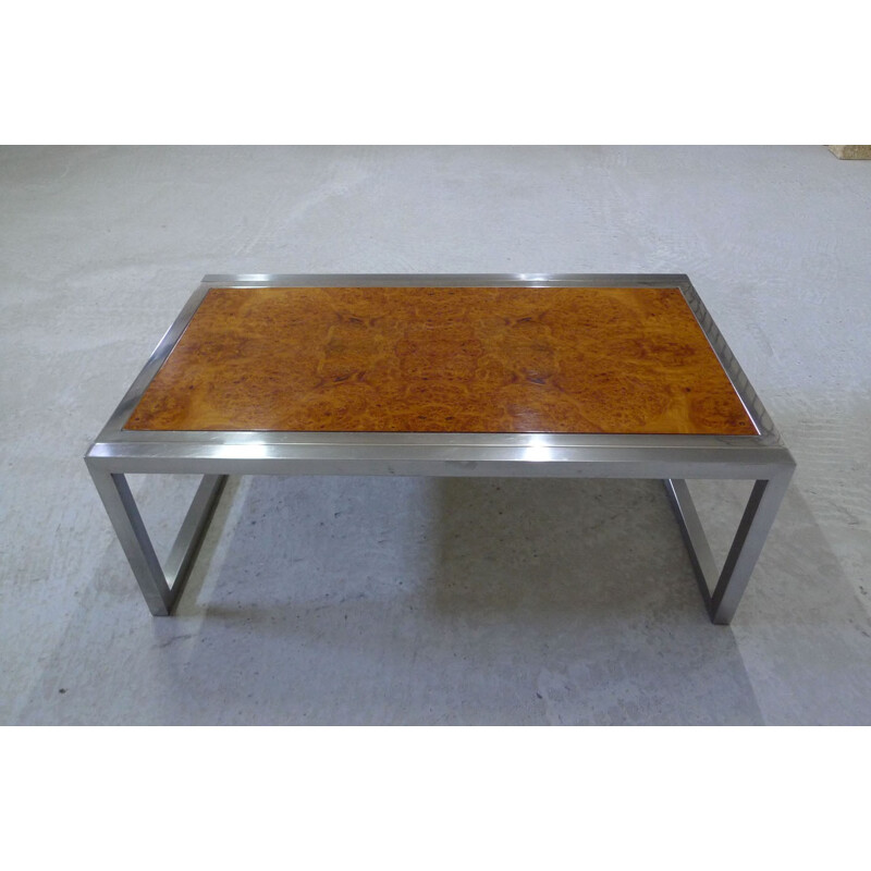 Vintage chrome and wood coffee table, 1970