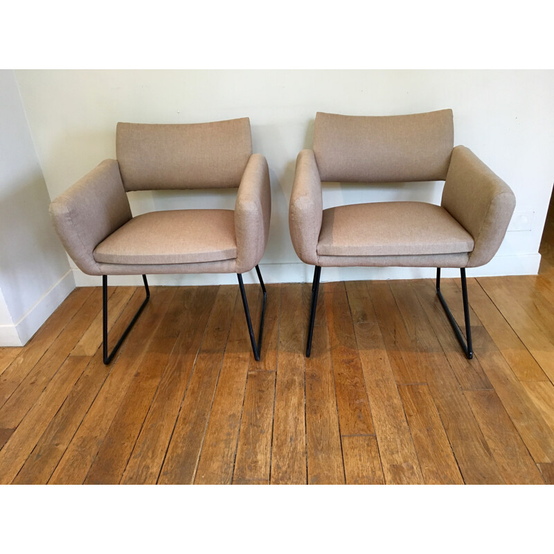 Pair of beige armchairs by Joseph André Motte model 763 - 1950s 