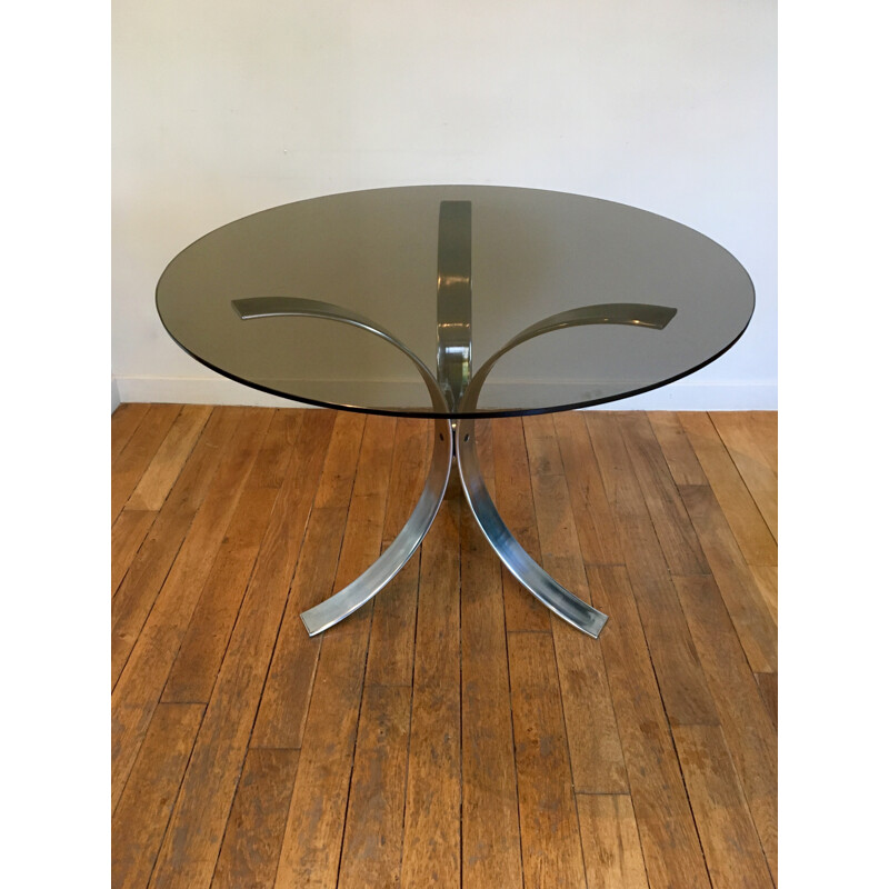 Round glass vintage dining table - 1970s
