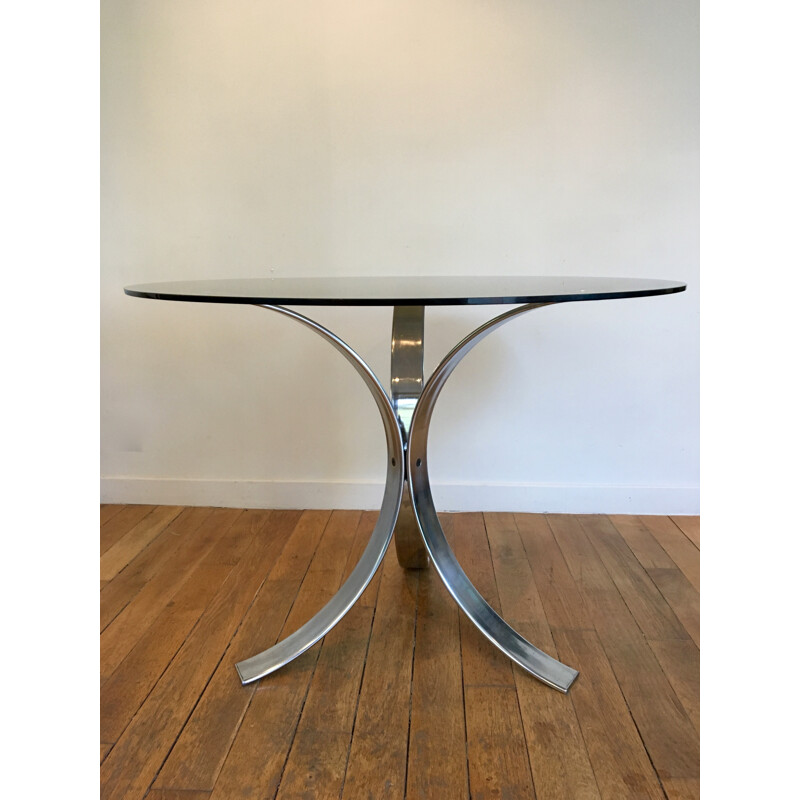 Round glass vintage dining table - 1970s