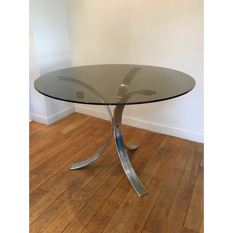 Round glass vintage dining table - 1970s