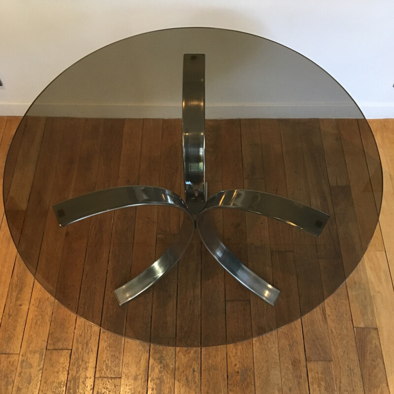 Round glass vintage dining table - 1970s