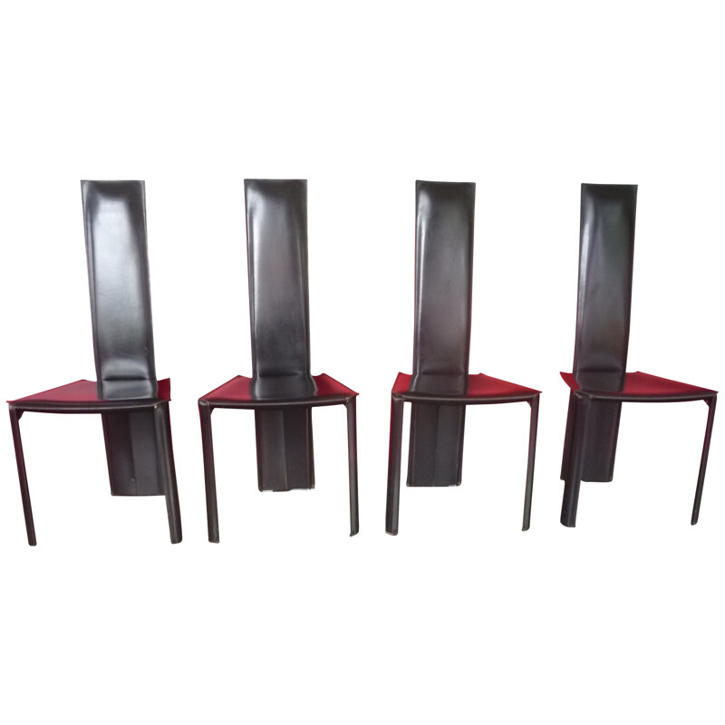 Ensemble des 4 chaises vintage en cuir noir par De Couro, 1980