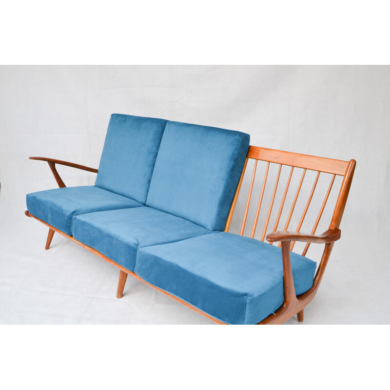 Scandinavian vintage sofa upholstered in velvet blue fabric - 1960s