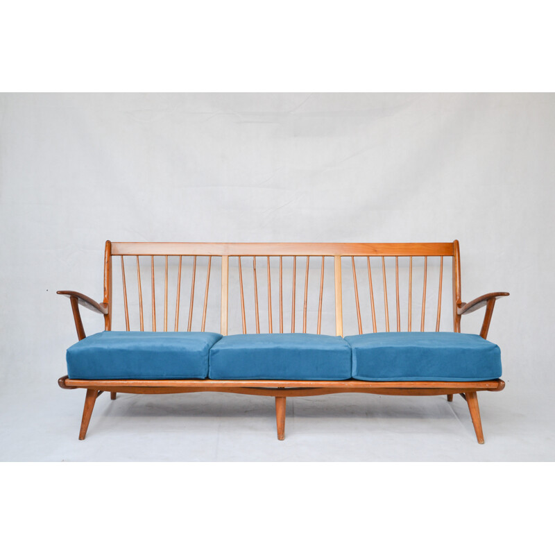 Scandinavian vintage sofa upholstered in velvet blue fabric - 1960s