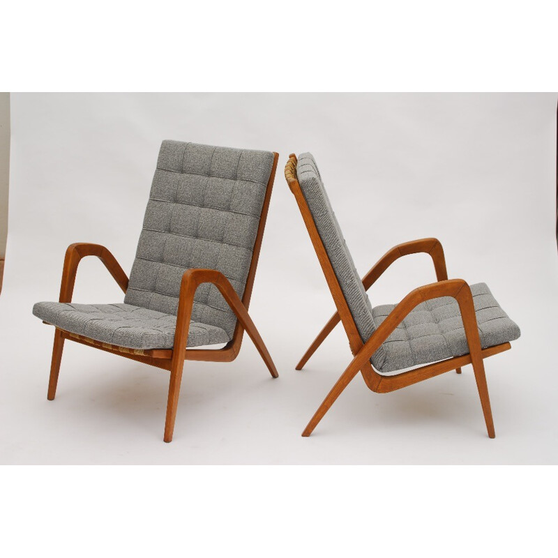 Vintage grey fabric armchair by Vanek, 1950