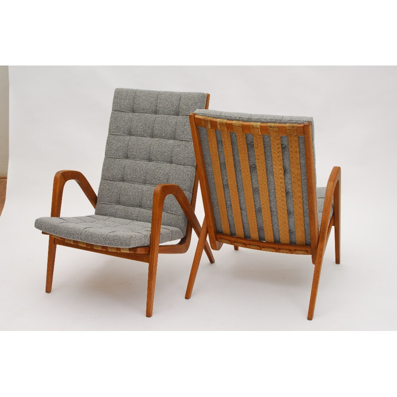 Vintage grijze stoffen fauteuil van Vanek, 1950